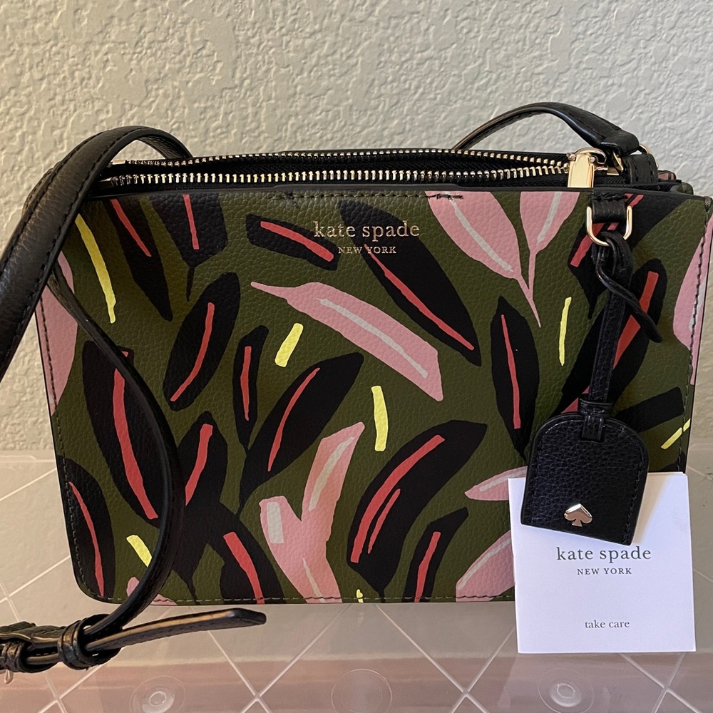Kate Spade olive, pink and black leather crossbody